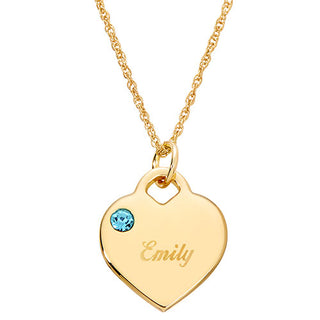 14K Gold Plated Engraved March Birthstone Heart Necklace