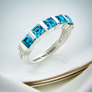 Sterling Silver 5 Stone March Birthstone Ring
