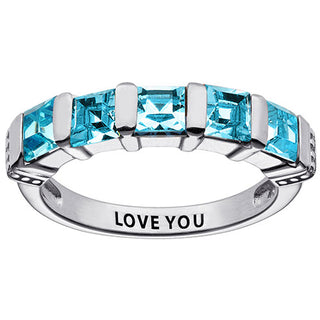 Sterling Silver 5 Stone March Birthstone Ring