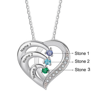 Sterling Silver Engraved Birthstone Heart with CZ Necklace