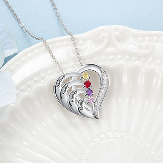 Sterling Silver Engraved Birthstone Heart with CZ Necklace