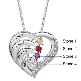 Sterling Silver Engraved Birthstone Heart with CZ Necklace