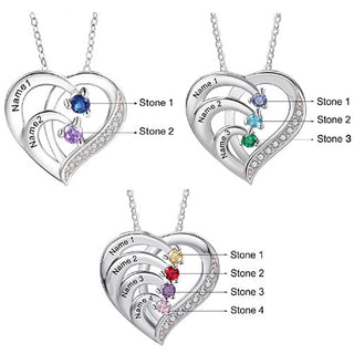 Sterling Silver Engraved Birthstone Heart with CZ Necklace