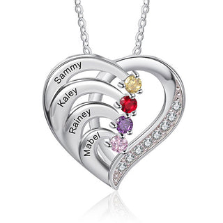 Sterling Silver Engraved Birthstone Heart with CZ Necklace