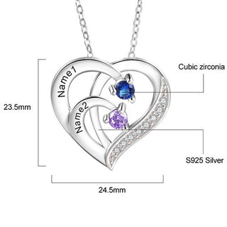 Sterling Silver Engraved Birthstone Heart with CZ Necklace