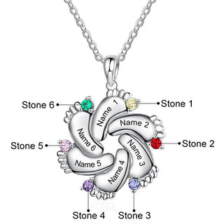 Sterling Silver Engraved Birthstone Footprints Necklace