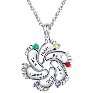 Sterling Silver Engraved Birthstone Footprints Necklace