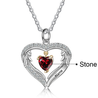 Sterling Silver Two-tone Engraved Birthstone Heart with CZ Necklace