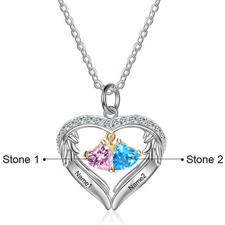 Sterling Silver Two-tone Engraved Birthstone Heart with CZ Necklace