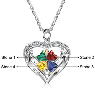 Sterling Silver Two-tone Engraved Birthstone Heart with CZ Necklace