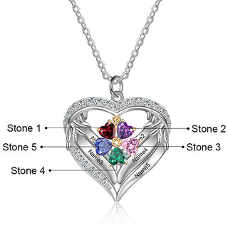 Sterling Silver Two-tone Engraved Birthstone Heart with CZ Necklace