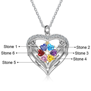 Sterling Silver Two-tone Engraved Birthstone Heart with CZ Necklace
