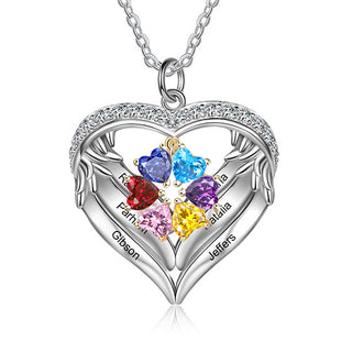 Sterling Silver Two-tone Engraved Birthstone Heart with CZ Necklace