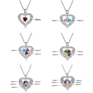 Sterling Silver Two-tone Engraved Birthstone Heart with CZ Necklace