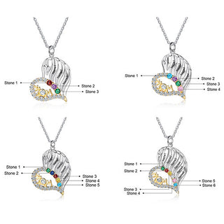 Sterling Silver Two-tone Engraved Name and Birthstone Mom Heart with CZ Necklace