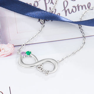 Sterling Silver Couples Birthstone Love Infinity Necklace