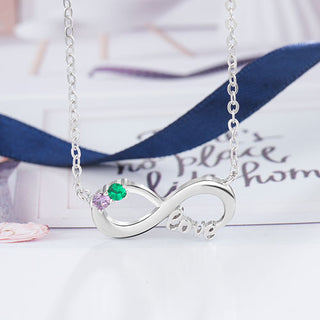 Sterling Silver Couples Birthstone Love Infinity Necklace