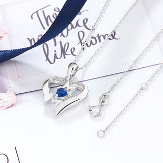 Sterling Silver Engraved Heart Birthstone MOM CZ Accent Heart Necklace