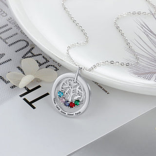 Sterling Silver Engraved Birthstone Tree of Life Necklace