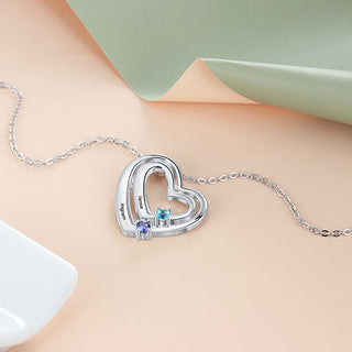 Sterling Silver Engraved Birthstone Double Heart Necklace