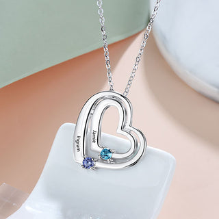 Sterling Silver Engraved Birthstone Double Heart Necklace