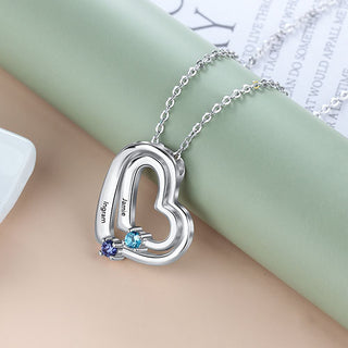 Sterling Silver Engraved Birthstone Double Heart Necklace