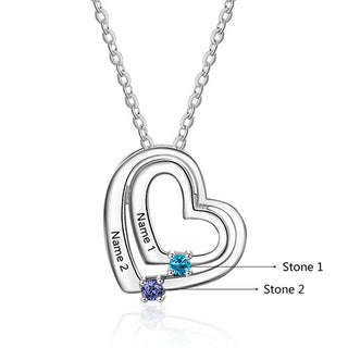 Sterling Silver Engraved Birthstone Double Heart Necklace