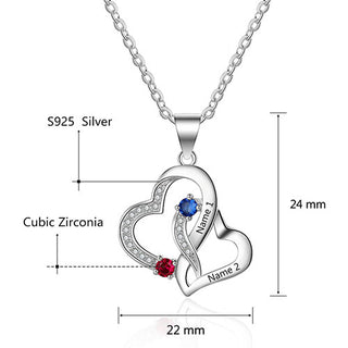 Sterling Silver Engraved Birthstone Double Heart with CZ  Necklace