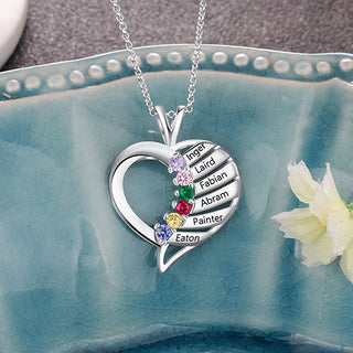 Sterling Silver Engraved Birthstone Heart Necklace