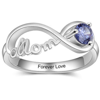 Sterling Silver Engraved Infinity Mom with Birthstone Ring