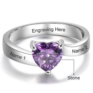 Sterling Silver Engraved Heart Birthstone Ring