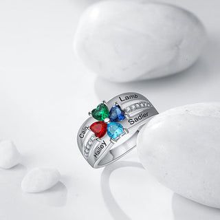 Sterling Silver Heart Birthstone with CZ Accent Family Name Ring