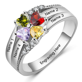 Sterling Silver Heart Birthstone with CZ Accent Family Name Ring