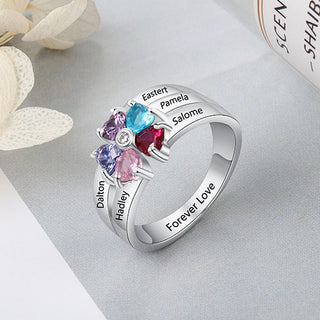 Sterling Silver Heart Birthstone Family Name Bypass Ring