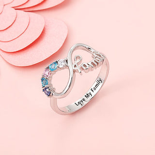 Sterling Silver Engraved Infinity Family Birthstone Ring