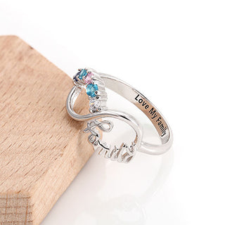 Sterling Silver Engraved Infinity Family Birthstone Ring