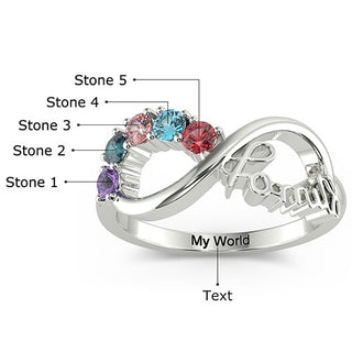 Sterling Silver Engraved Infinity Family Birthstone Ring