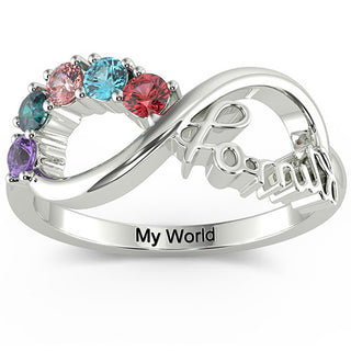 Sterling Silver Engraved Infinity Family Birthstone Ring