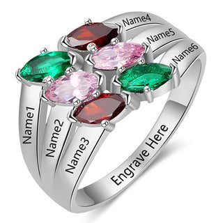 Sterling Silver Marquise Birthstone Family Name Ring