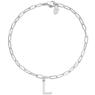 Silver Plated Initial Charm Paperclip Chain Bracelet