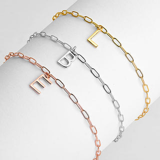 Silver Plated Initial Charm Paperclip Chain Bracelet