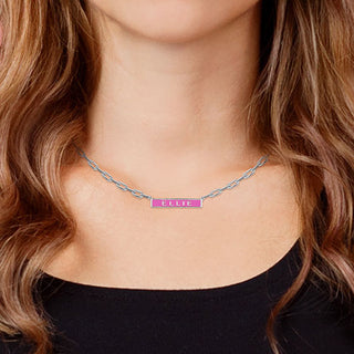 Personalized Enamel Bar on Paperclip Chain Necklace