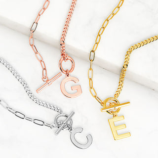Mixed Chain Initial Charm Toggle Necklace