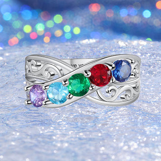 Silver Plated 5 Birthstone Filigree Crossover Ring