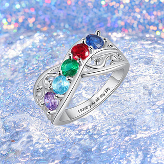 Silver Plated 5 Birthstone Filigree Crossover Ring