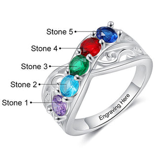 Silver Plated 5 Birthstone Filigree Crossover Ring