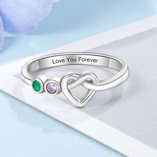 Silver Plated 2 Birthstone Love Knot Ring