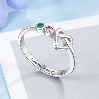 Silver Plated 2 Birthstone Love Knot Ring