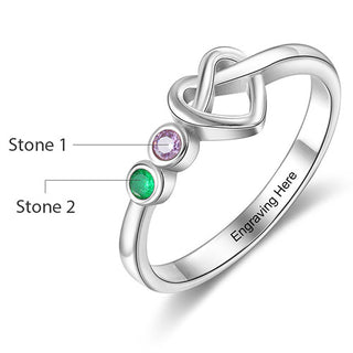 Silver Plated 2 Birthstone Love Knot Ring