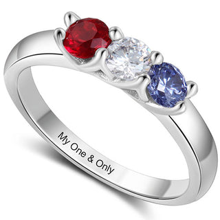 Silver Plated Engraved 3 Birthstone Ring